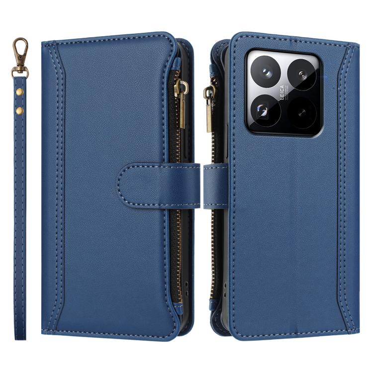 For Xiaomi 15T 5G Magnetic Closure 9 Card Slots Zipper Leather Case with Hand Strap