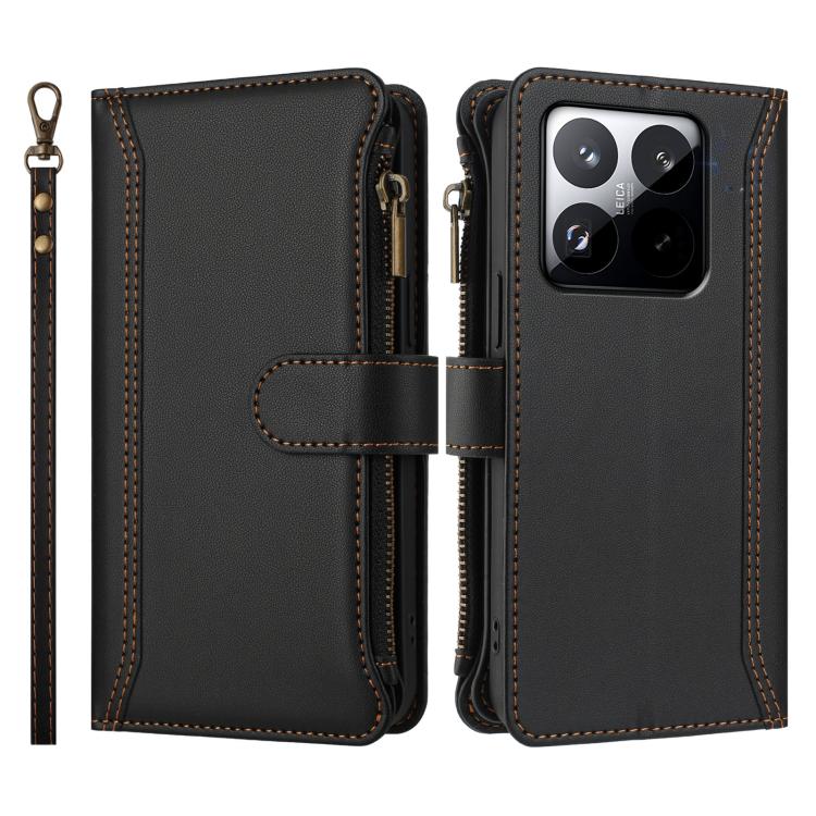 For Xiaomi 15T 5G Magnetic Closure 9 Card Slots Zipper Leather Case with Hand Strap