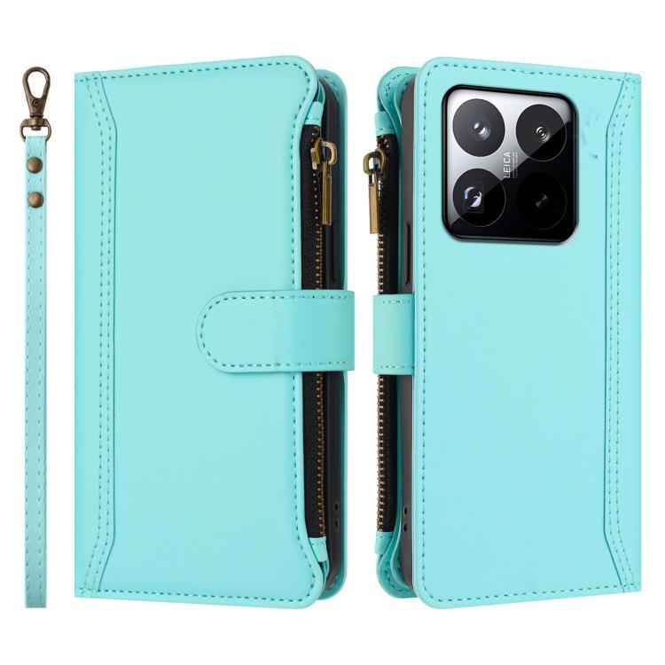 For Xiaomi 15T 5G Magnetic Closure 9 Card Slots Zipper Leather Case with Hand Strap