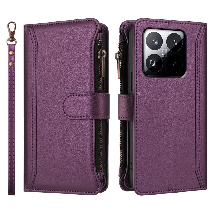 For Xiaomi 15T 5G Magnetic Closure 9 Card Slots Zipper Leather Case with Hand Strap