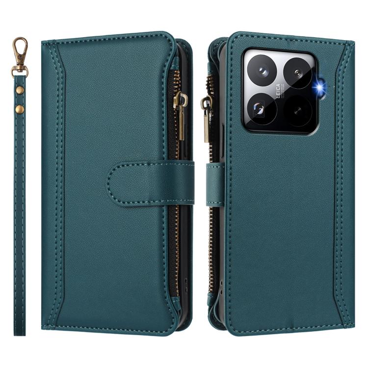 For Xiaomi 15T Pro 5G Magnetic Closure 9 Card Slots Zipper Leather Case with Hand Strap
