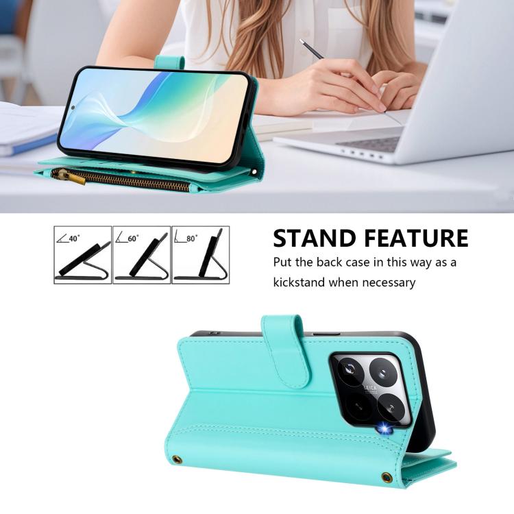 For Xiaomi 15T Pro 5G Magnetic Closure 9 Card Slots Zipper Leather Case with Hand Strap