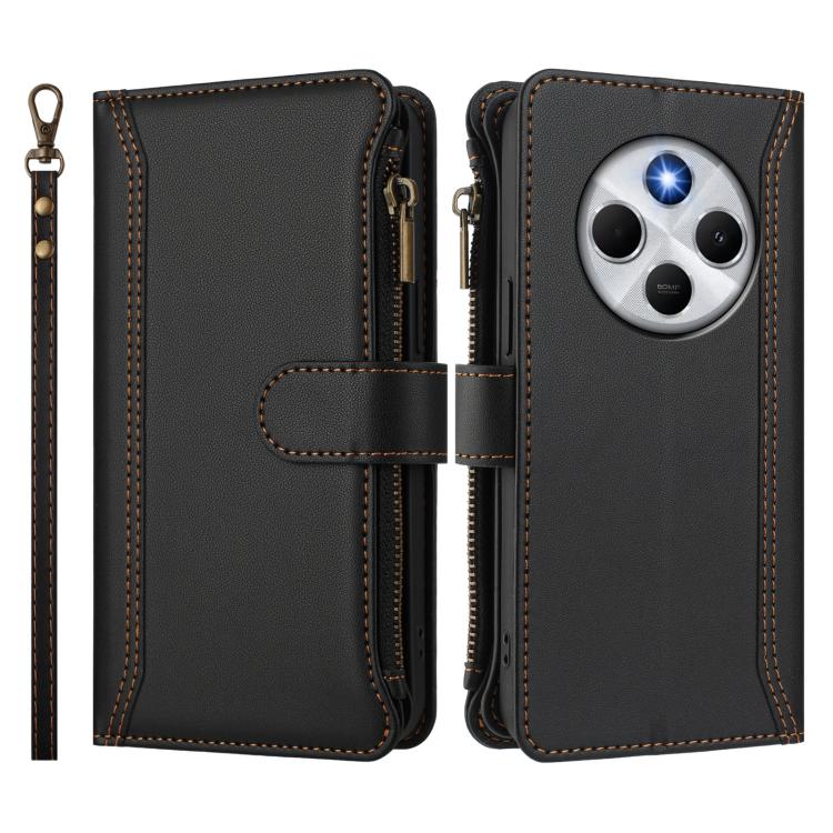 For Xiaomi Poco M7 5G / C75 4G Magnetic Closure 9 Card Slots Zipper Leather Case with Hand Strap
