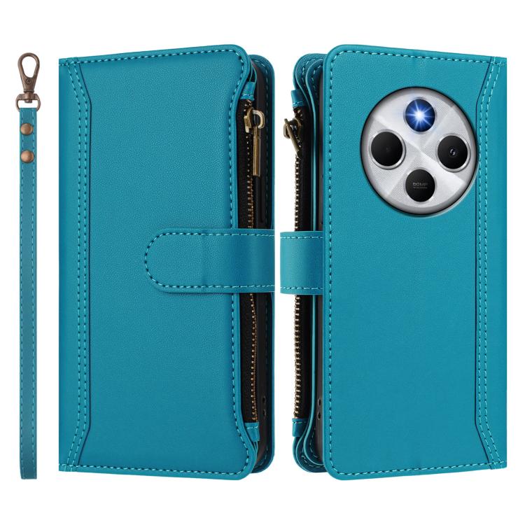 For Xiaomi Poco M7 5G / C75 4G Magnetic Closure 9 Card Slots Zipper Leather Case with Hand Strap