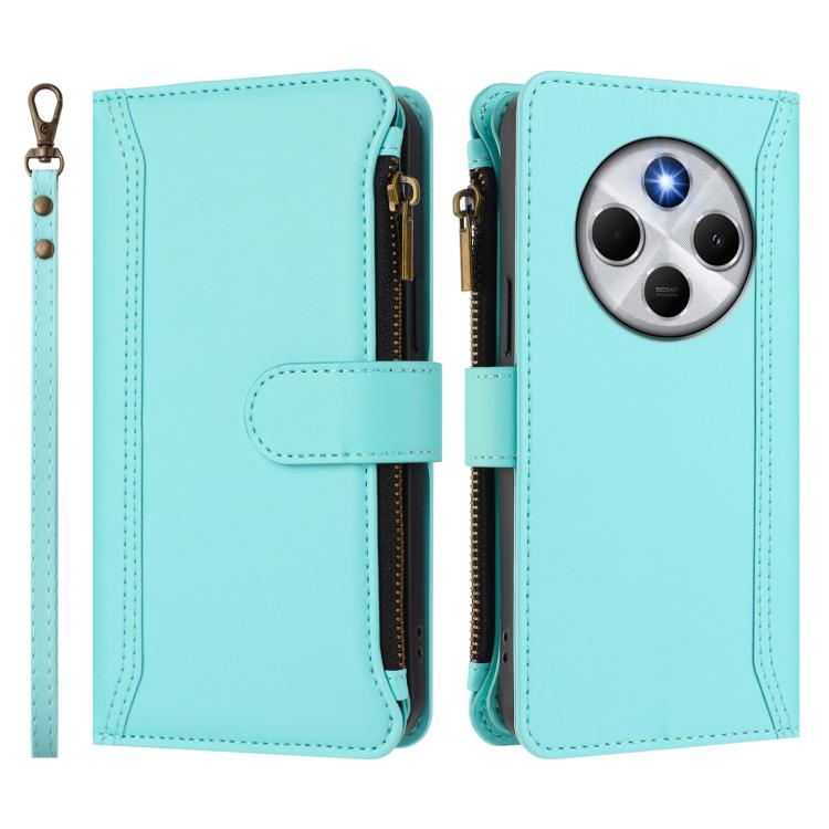 For Xiaomi Poco M7 5G / C75 4G Magnetic Closure 9 Card Slots Zipper Leather Case with Hand Strap