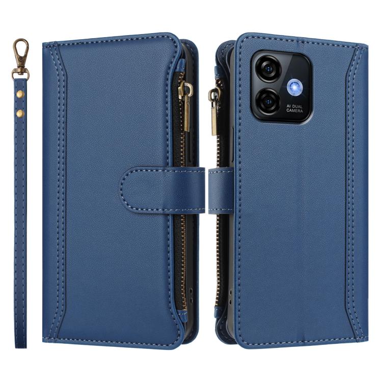For Ulefone Note 16 Pro Magnetic Closure 9 Card Slots Zipper Leather Case with Hand Strap