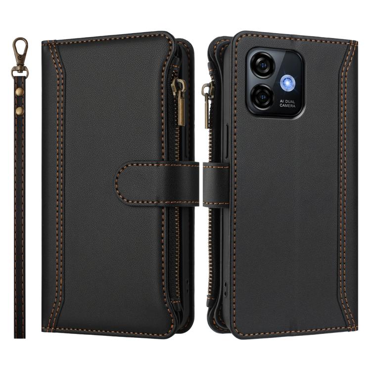For Ulefone Note 16 Pro Magnetic Closure 9 Card Slots Zipper Leather Case with Hand Strap