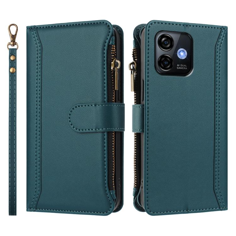 For Ulefone Note 16 Pro Magnetic Closure 9 Card Slots Zipper Leather Case with Hand Strap