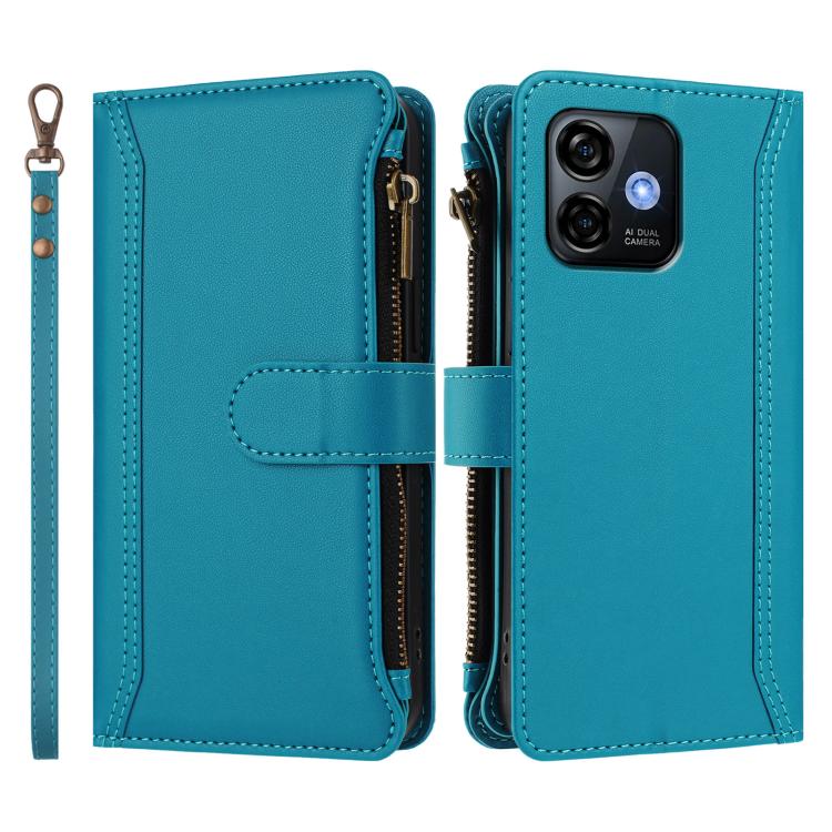 For Ulefone Note 16 Pro Magnetic Closure 9 Card Slots Zipper Leather Case with Hand Strap