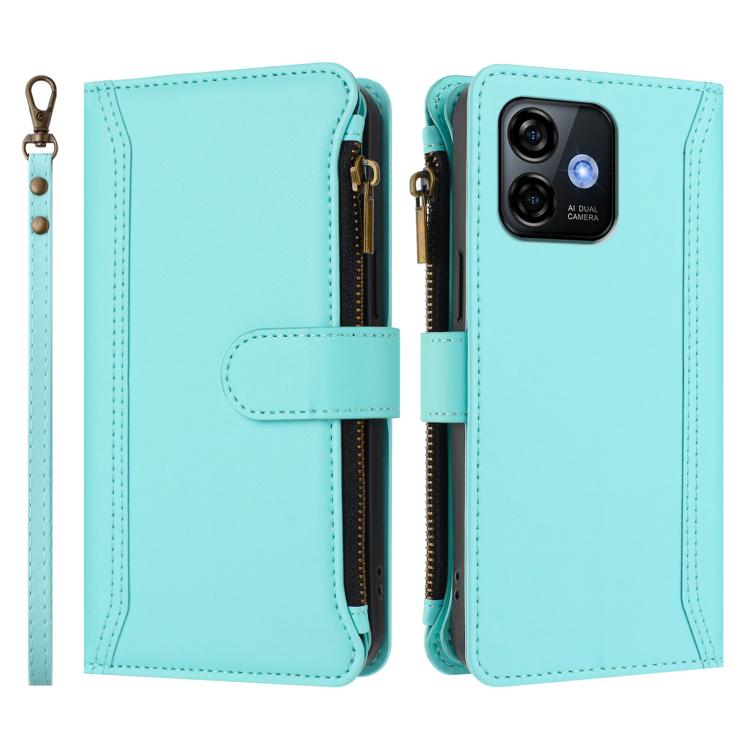 For Ulefone Note 16 Pro Magnetic Closure 9 Card Slots Zipper Leather Case with Hand Strap