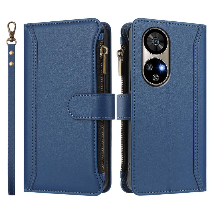 For Ulefone Note 17 Pro Magnetic Closure 9 Card Slots Zipper Leather Case with Hand Strap