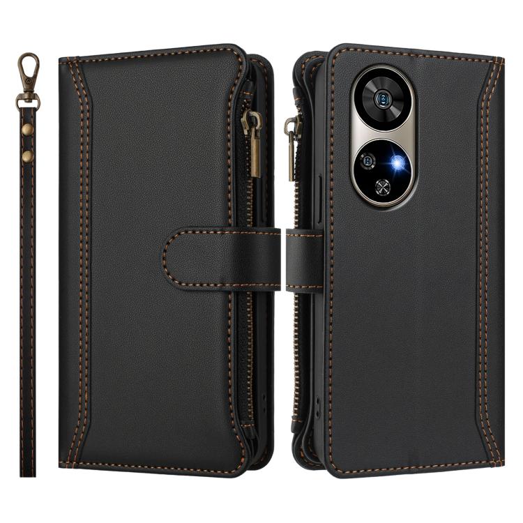 For Ulefone Note 17 Pro Magnetic Closure 9 Card Slots Zipper Leather Case with Hand Strap