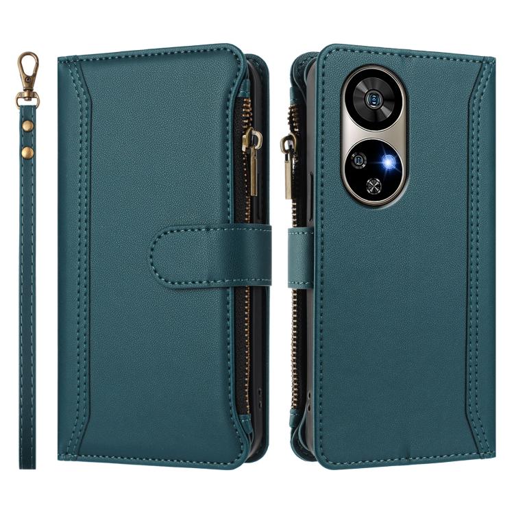 For Ulefone Note 17 Pro Magnetic Closure 9 Card Slots Zipper Leather Case with Hand Strap