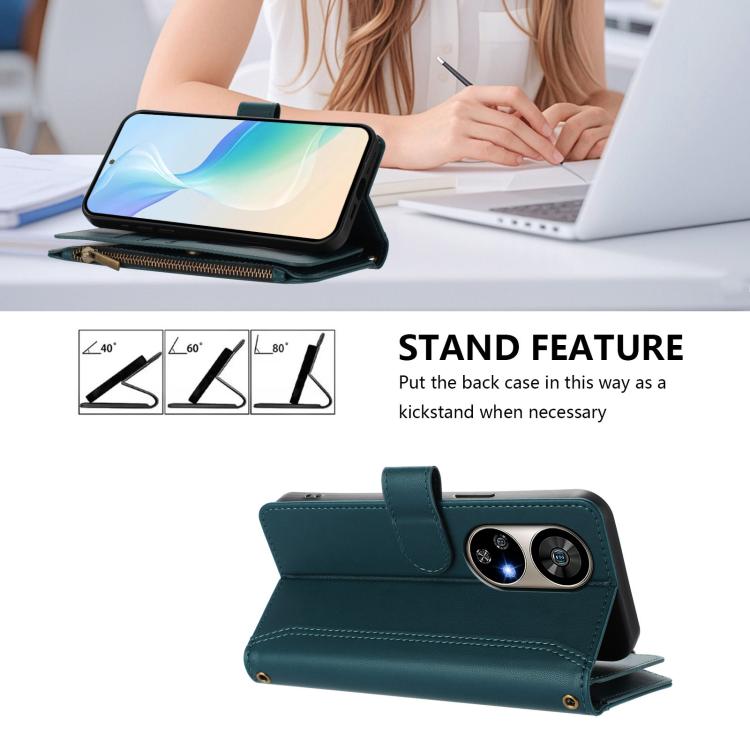 For Ulefone Note 17 Pro Magnetic Closure 9 Card Slots Zipper Leather Case with Hand Strap