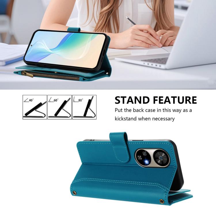 For Ulefone Note 17 Pro Magnetic Closure 9 Card Slots Zipper Leather Case with Hand Strap