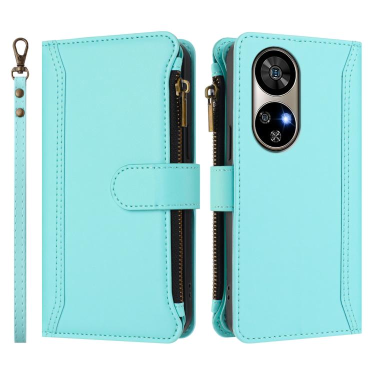 For Ulefone Note 17 Pro Magnetic Closure 9 Card Slots Zipper Leather Case with Hand Strap