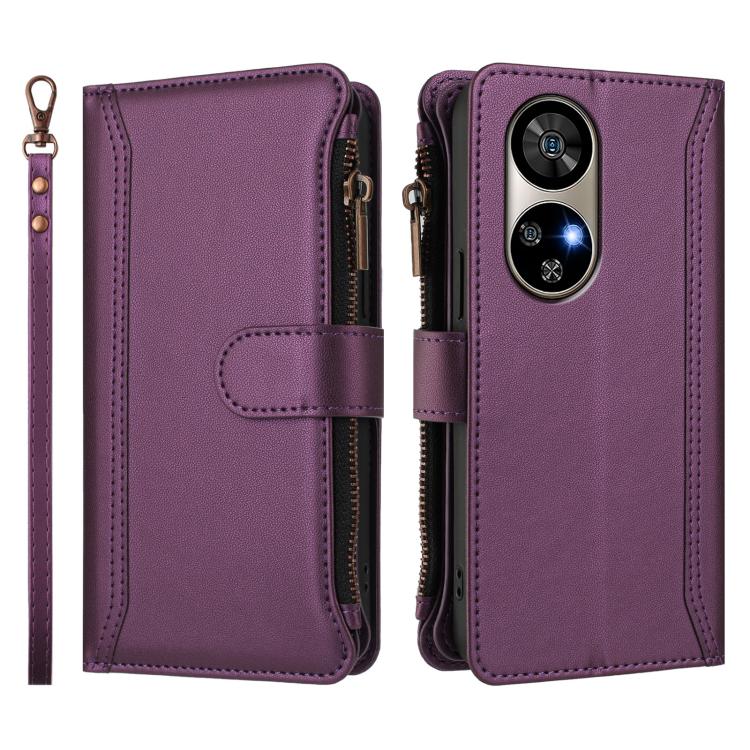 For Ulefone Note 17 Pro Magnetic Closure 9 Card Slots Zipper Leather Case with Hand Strap