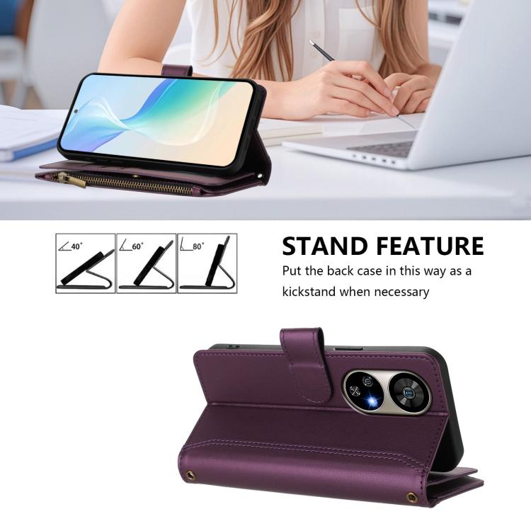 For Ulefone Note 17 Pro Magnetic Closure 9 Card Slots Zipper Leather Case with Hand Strap
