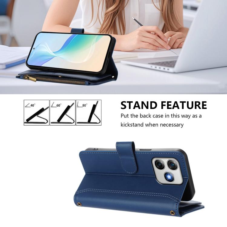 For Ulefone Note 18 Ultra / Note 18 Pro Magnetic Closure 9 Card Slots Zipper Leather Case with Hand Strap