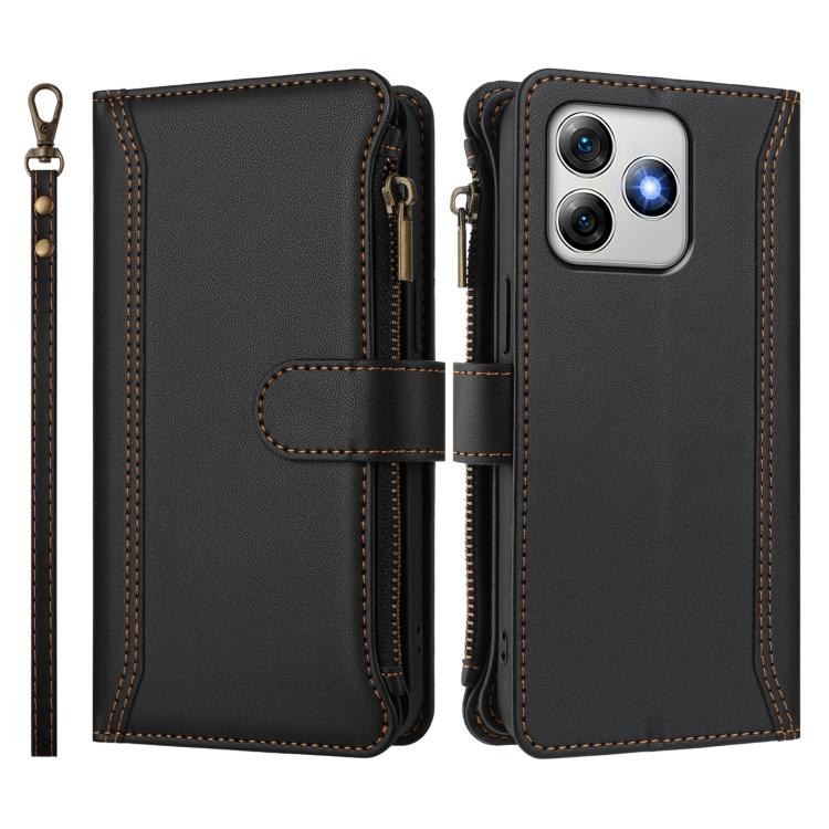 For Ulefone Note 18 Ultra / Note 18 Pro Magnetic Closure 9 Card Slots Zipper Leather Case with Hand Strap