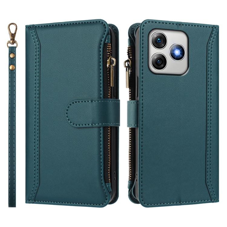 For Ulefone Note 18 Ultra / Note 18 Pro Magnetic Closure 9 Card Slots Zipper Leather Case with Hand Strap