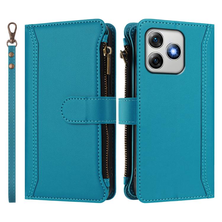 For Ulefone Note 18 Ultra / Note 18 Pro Magnetic Closure 9 Card Slots Zipper Leather Case with Hand Strap