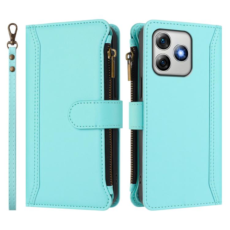 For Ulefone Note 18 Ultra / Note 18 Pro Magnetic Closure 9 Card Slots Zipper Leather Case with Hand Strap