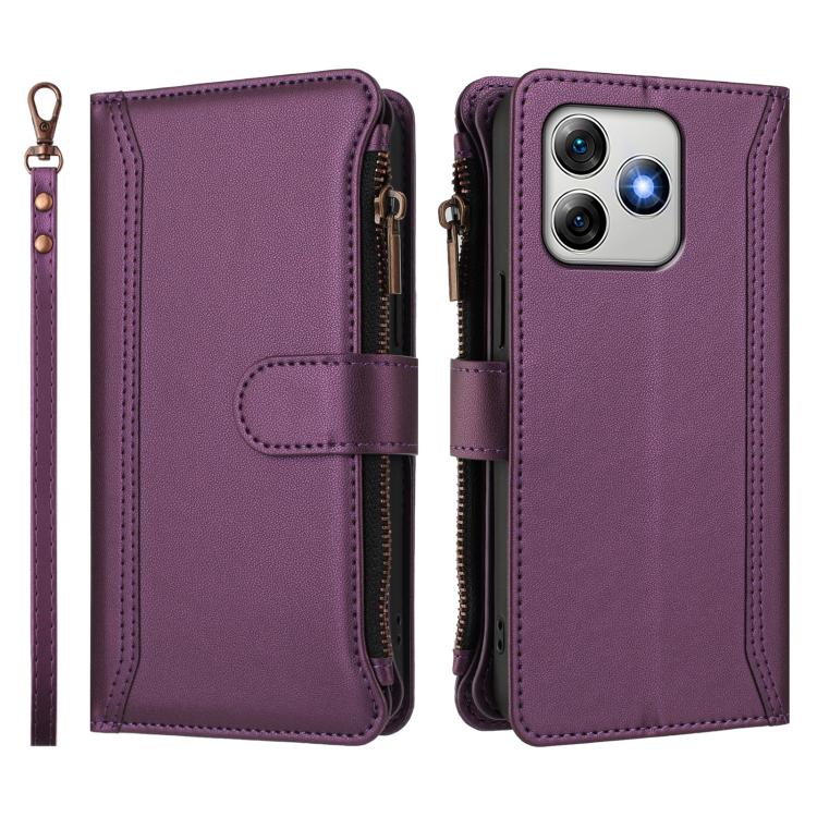 For Ulefone Note 18 Ultra / Note 18 Pro Magnetic Closure 9 Card Slots Zipper Leather Case with Hand Strap