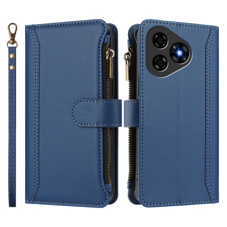 For Ulefone Note 19 Magnetic Closure 9 Card Slots Zipper Leather Case with Hand Strap
