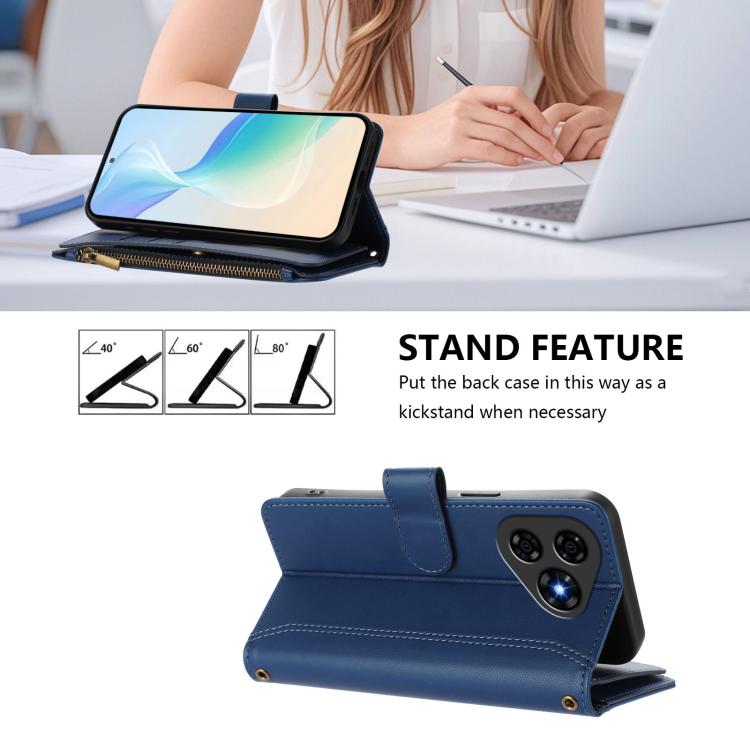 For Ulefone Note 19 Magnetic Closure 9 Card Slots Zipper Leather Case with Hand Strap