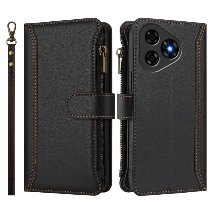 For Ulefone Note 19 Magnetic Closure 9 Card Slots Zipper Leather Case with Hand Strap