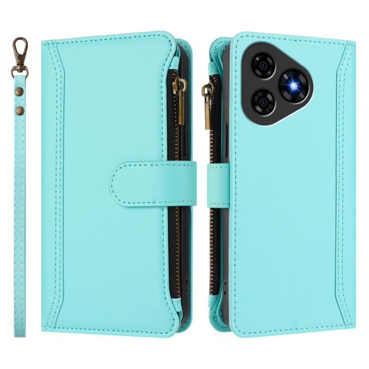 For Ulefone Note 19 Magnetic Closure 9 Card Slots Zipper Leather Case with Hand Strap