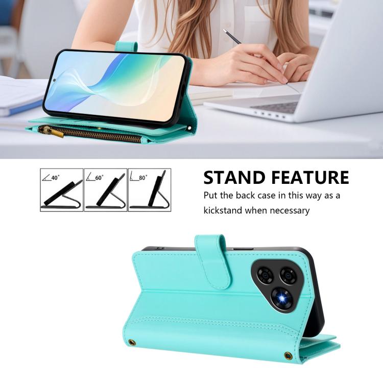 For Ulefone Note 19 Magnetic Closure 9 Card Slots Zipper Leather Case with Hand Strap