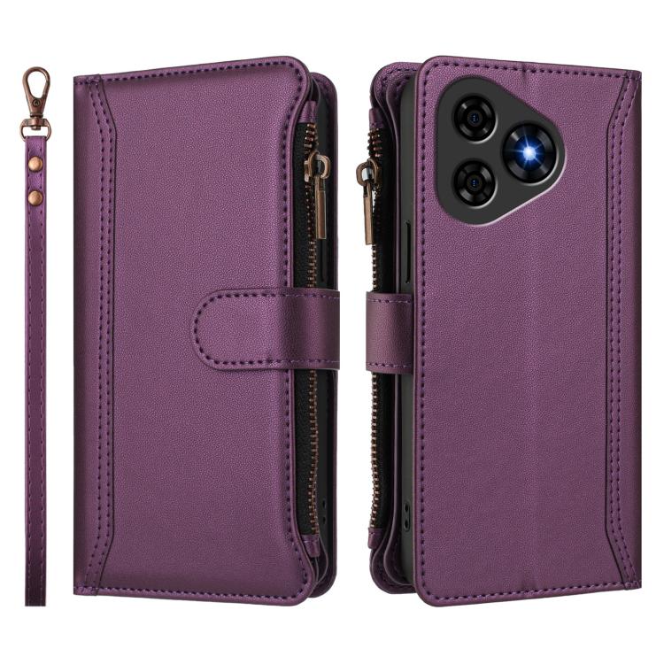 For Ulefone Note 19 Magnetic Closure 9 Card Slots Zipper Leather Case with Hand Strap