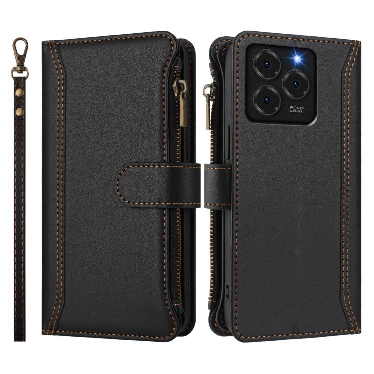 For Ulefone Note 20 Pro Magnetic Closure 9 Card Slots Zipper Leather Case with Hand Strap