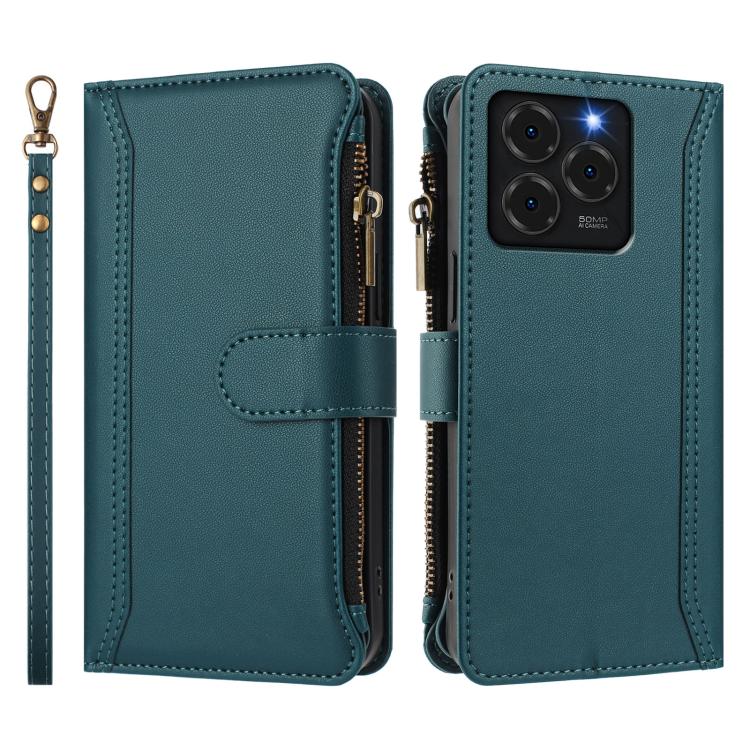 For Ulefone Note 20 Pro Magnetic Closure 9 Card Slots Zipper Leather Case with Hand Strap