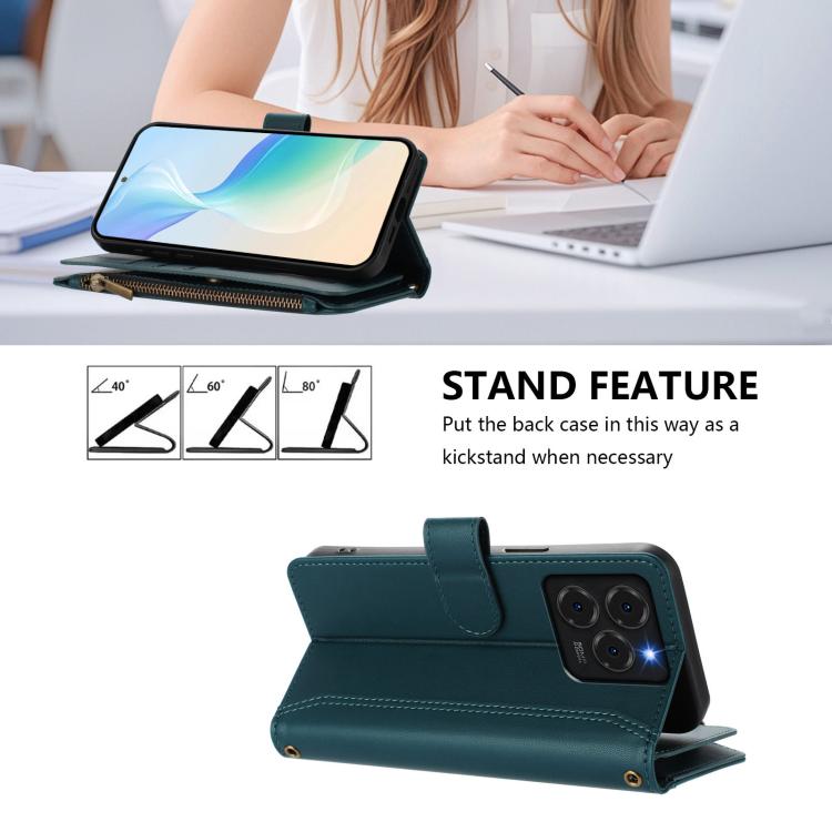 For Ulefone Note 20 Pro Magnetic Closure 9 Card Slots Zipper Leather Case with Hand Strap