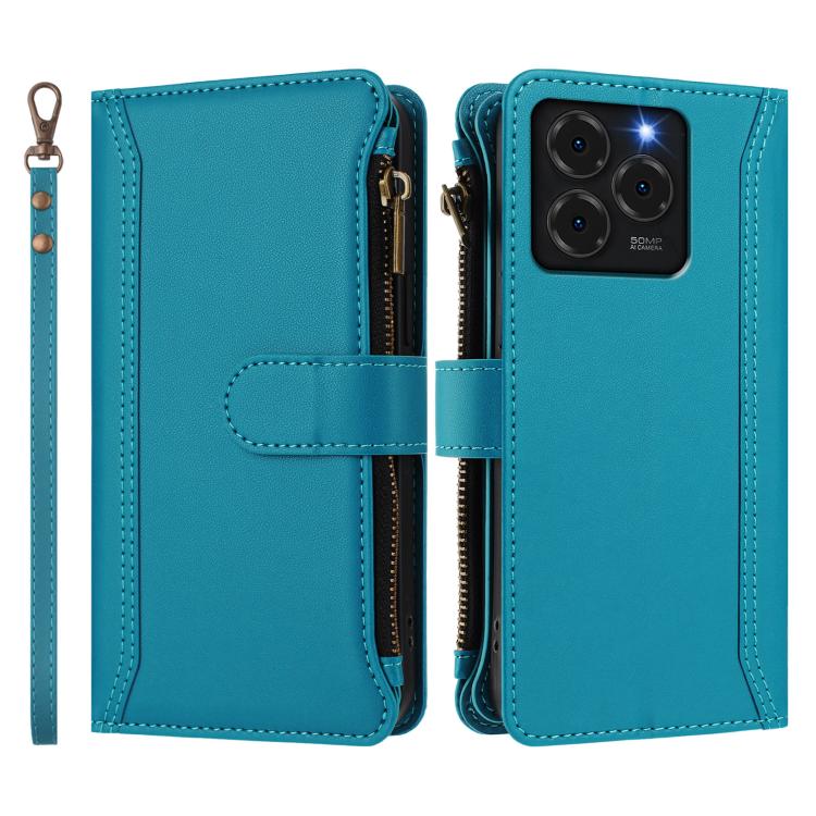 For Ulefone Note 20 Pro Magnetic Closure 9 Card Slots Zipper Leather Case with Hand Strap