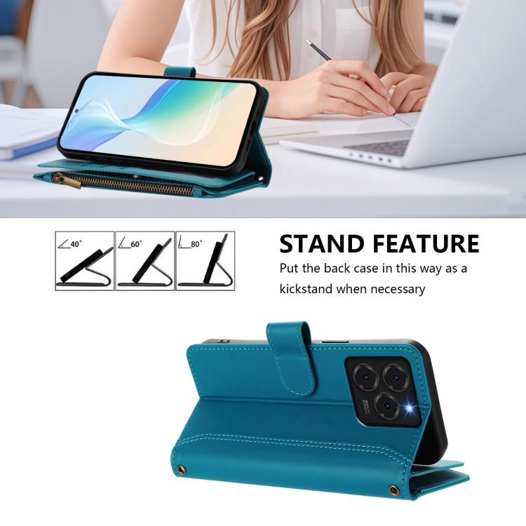 For Ulefone Note 20 Pro Magnetic Closure 9 Card Slots Zipper Leather Case with Hand Strap