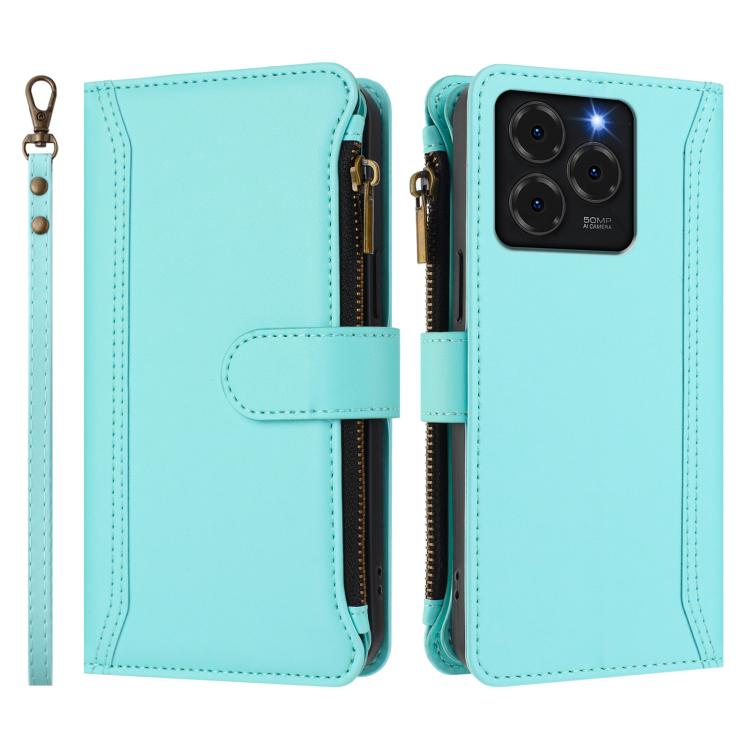 For Ulefone Note 20 Pro Magnetic Closure 9 Card Slots Zipper Leather Case with Hand Strap