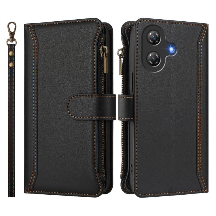 For Ulefone Note 21 Magnetic Closure 9 Card Slots Zipper Leather Case with Hand Strap