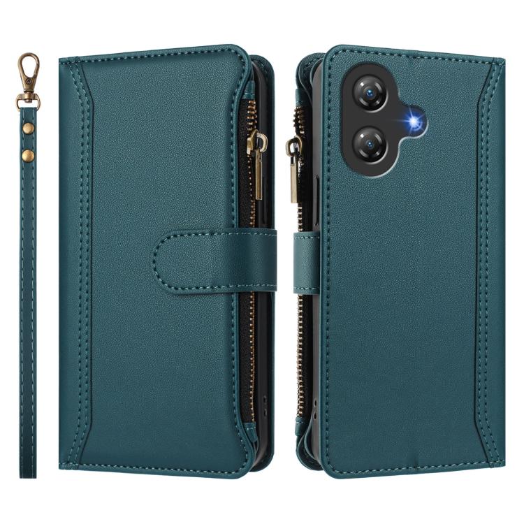 For Ulefone Note 21 Magnetic Closure 9 Card Slots Zipper Leather Case with Hand Strap