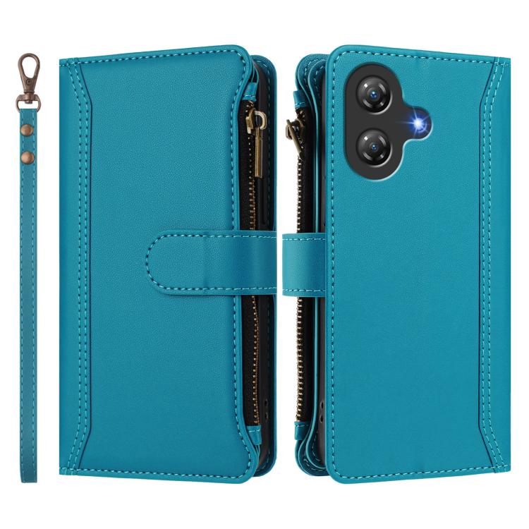 For Ulefone Note 21 Magnetic Closure 9 Card Slots Zipper Leather Case with Hand Strap