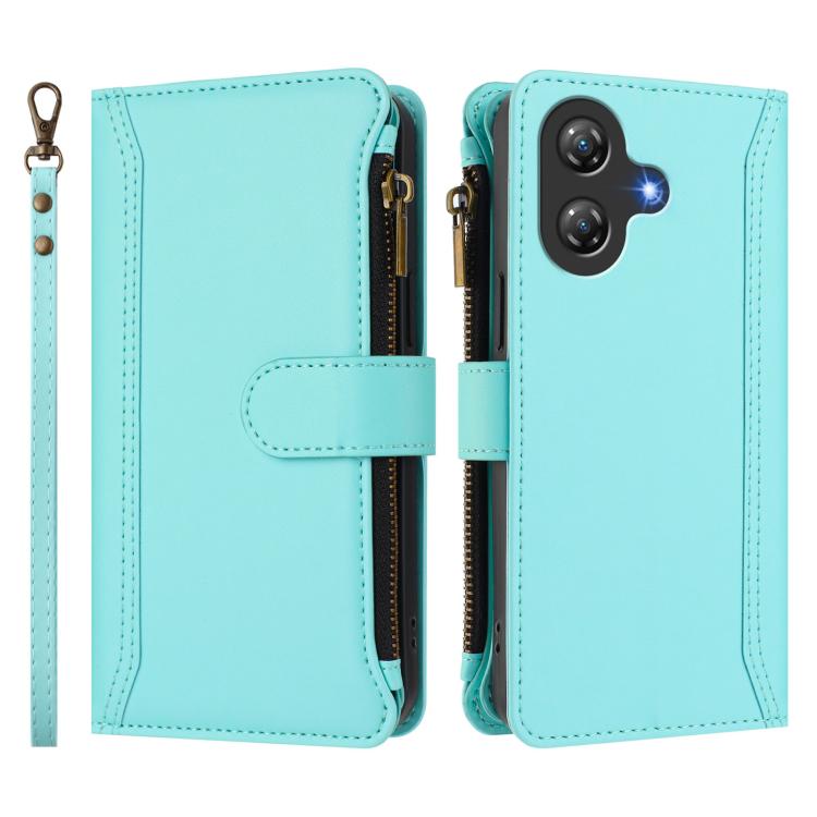 For Ulefone Note 21 Magnetic Closure 9 Card Slots Zipper Leather Case with Hand Strap