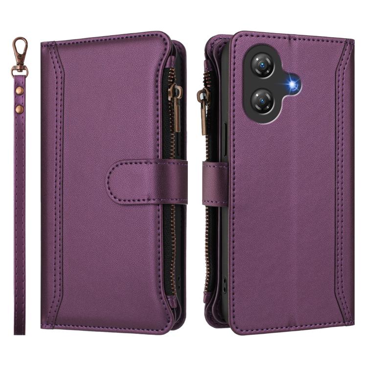 For Ulefone Note 21 Magnetic Closure 9 Card Slots Zipper Leather Case with Hand Strap