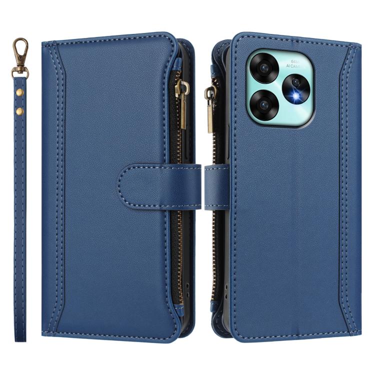 For Umidigi A15 / A15C / A15T Magnetic Closure 9 Card Slots Zipper Leather Case with Hand Strap