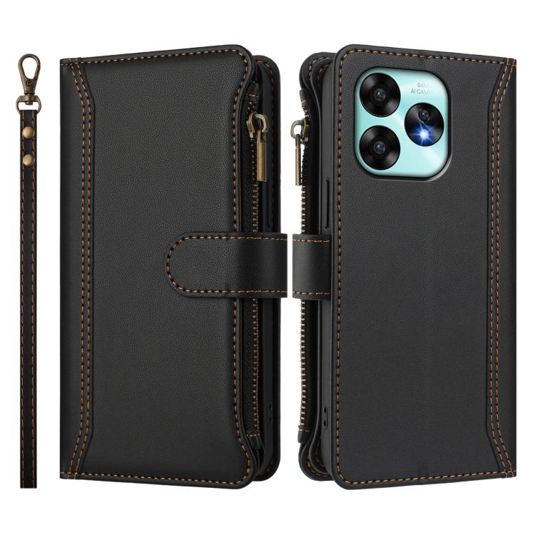 For Umidigi A15 / A15C / A15T Magnetic Closure 9 Card Slots Zipper Leather Case with Hand Strap