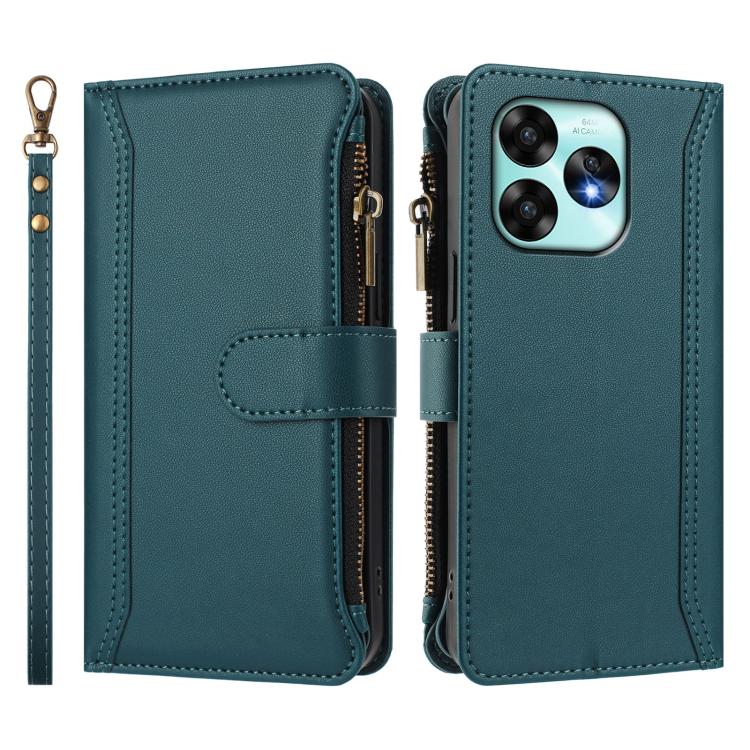 For Umidigi A15 / A15C / A15T Magnetic Closure 9 Card Slots Zipper Leather Case with Hand Strap