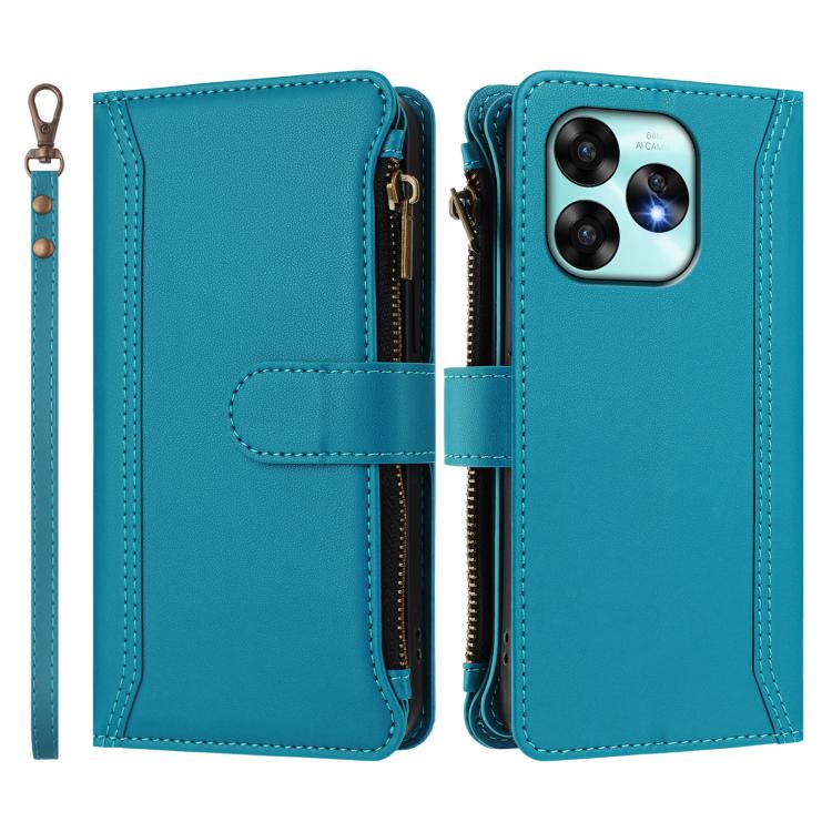 For Umidigi A15 / A15C / A15T Magnetic Closure 9 Card Slots Zipper Leather Case with Hand Strap