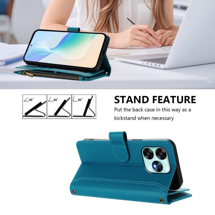 For Umidigi A15 / A15C / A15T Magnetic Closure 9 Card Slots Zipper Leather Case with Hand Strap
